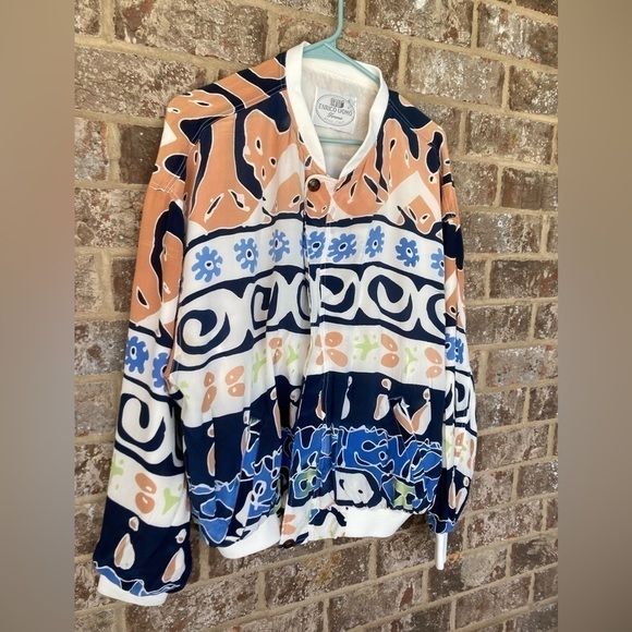 Enrico Uomo Italy Vintage Men’s African Inspired Silk Bomber Jacket 1980’s - Picture 3 of 16
